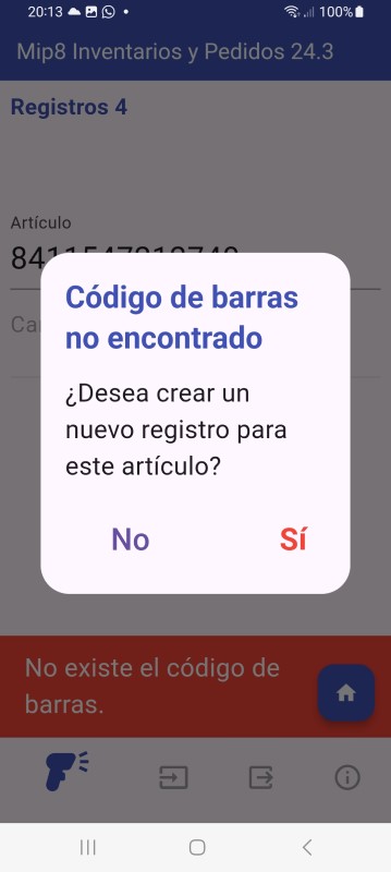 Cuando llear un codigo que No existiente en la base de datos, puedes crearle